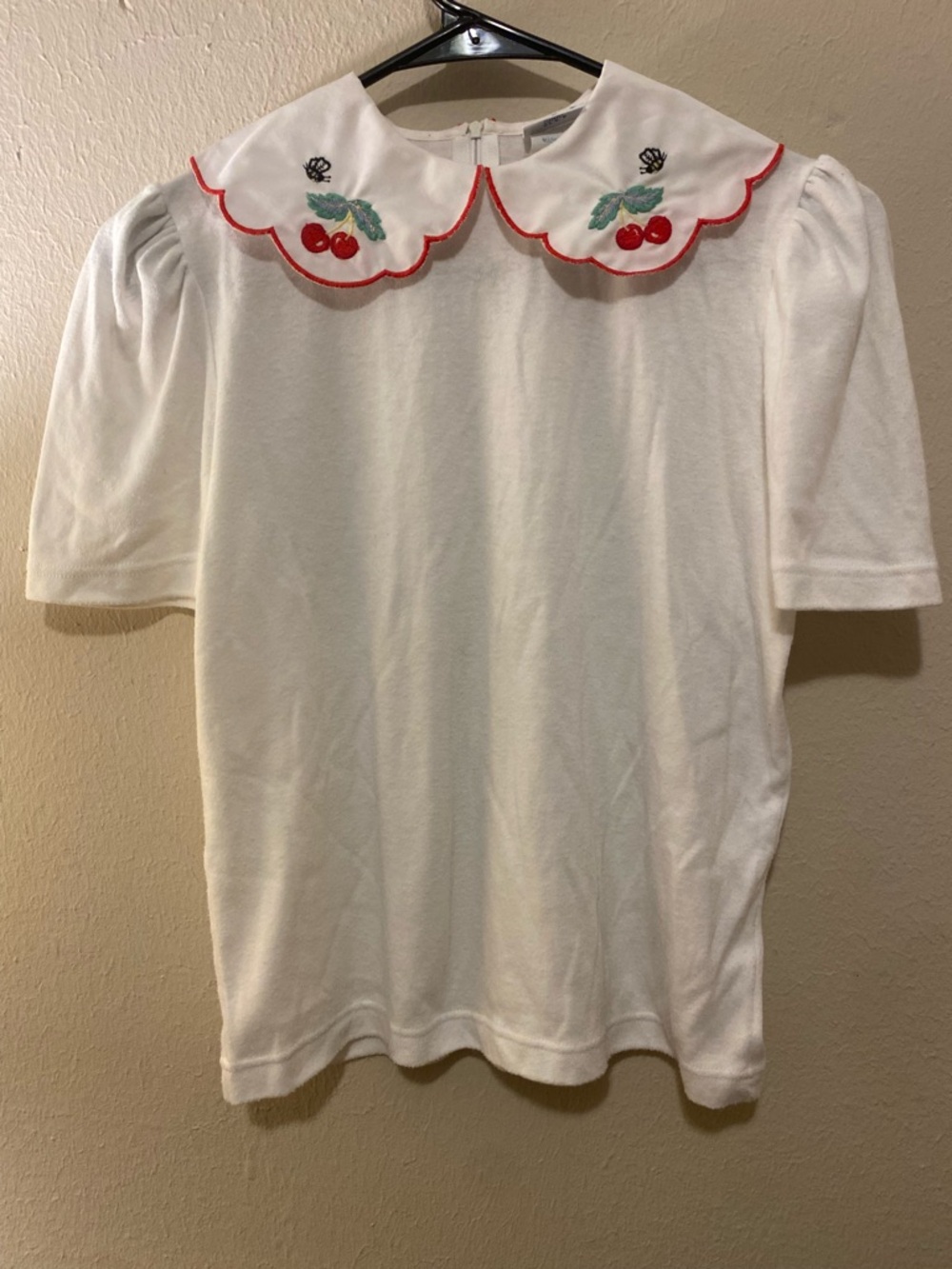Hartstrings White Top with Red Cherry Embroidery
